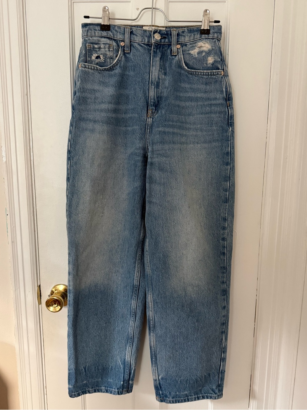 Free People High Rise Barrel Leg Jeans Women’s 25 Light Wash Distressed